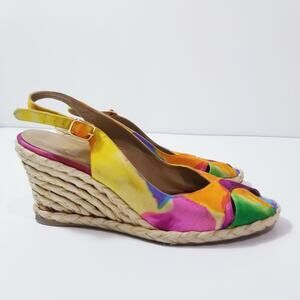 Stuart Weitzman Rainbow Colorful Espadrille Wedge Sandals size 10
